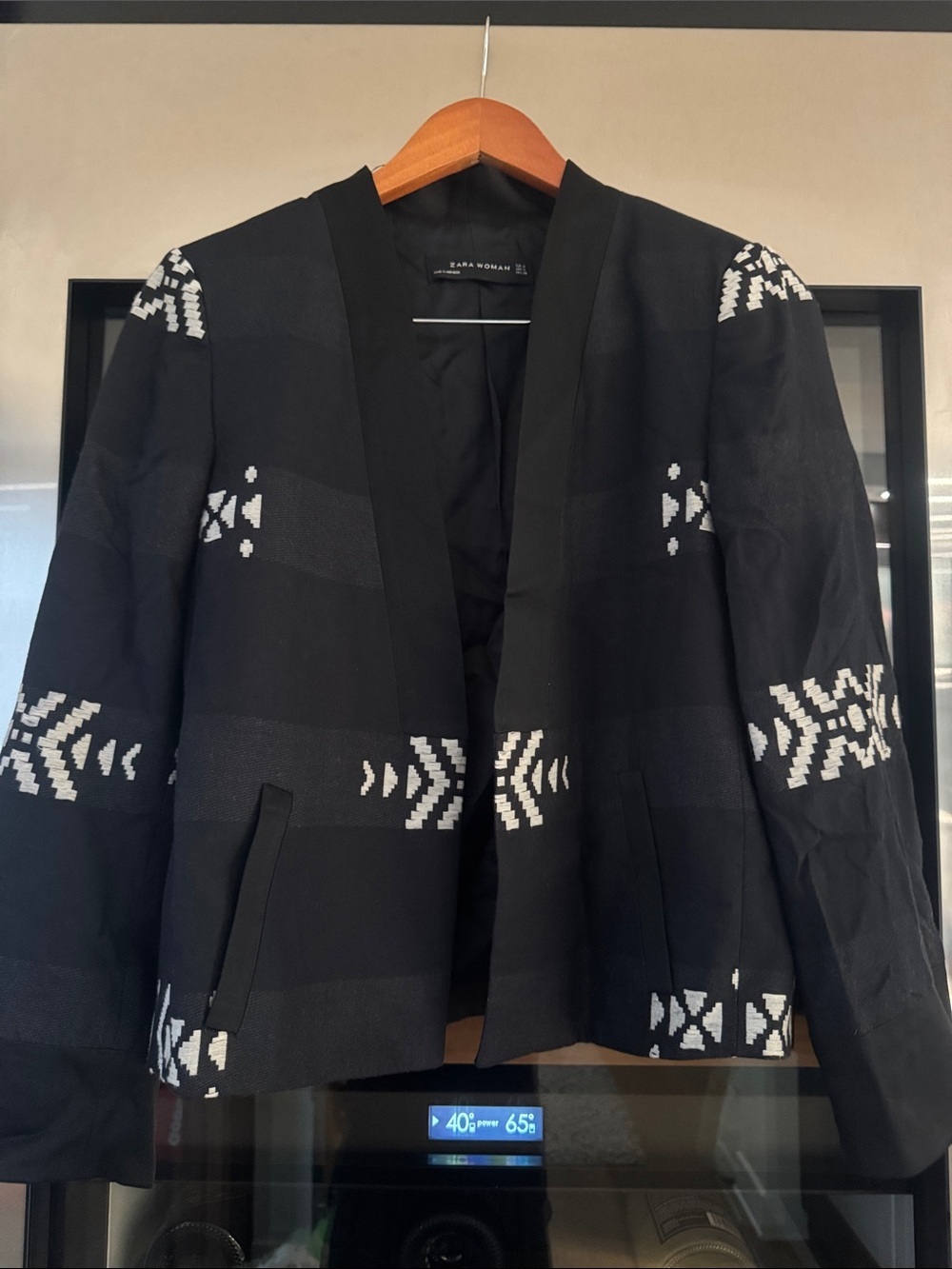Zara Black Southwestern Jacquard Open Front Blazer Jacket Size M - Picture 2 of 6